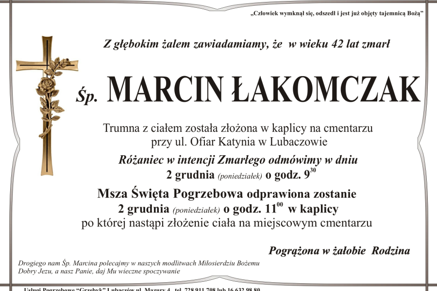 Zmarł Marcin Łakomczak [42 lata]